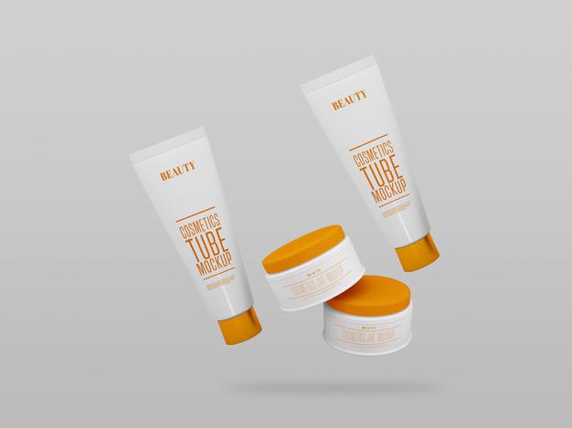 Free Multiple Cosmetic Cream Jar & Tube Mockup Psd