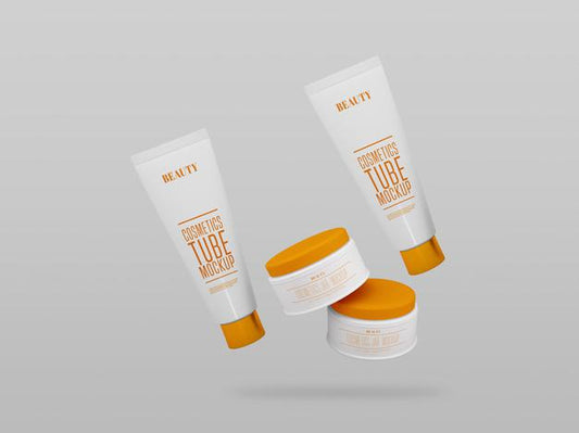 Free Multiple Cosmetic Cream Jar & Tube Mockup Psd