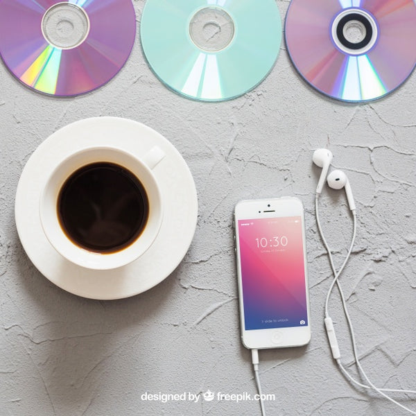 Free Music Mockup With Coffee And Smartphone Psd