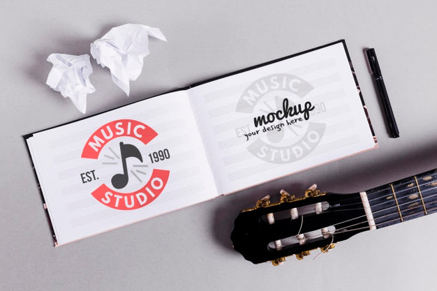 Free Music Notebook Open With Guitar Psd