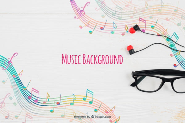 Free Musical Notes Background And Glasses Psd