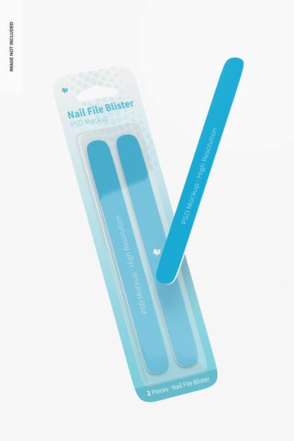 Free Nail File Blister Mockup, Floating Psd