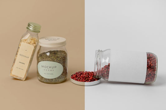 Free Natural Spices With Label Mock-Up Assortment Psd