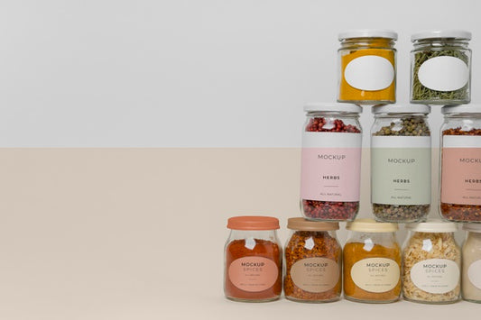 Free Natural Spices With Label Mock-Up Assortment Psd