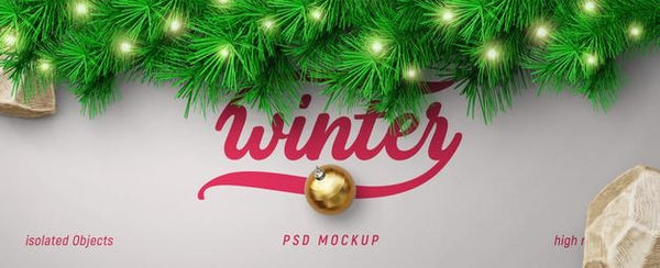 Free New Year And Winter Background Mockup With Christmas Tree Branches For Promotion Poster Or Banner Psd