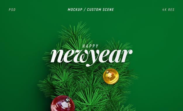 Free New Year And Winter Background Mockup With Christmas Tree Branches Top View For Poster Or Banner Psd