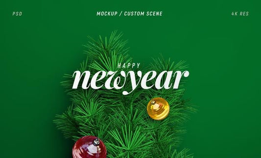 Free New Year And Winter Background Mockup With Christmas Tree Branches Top View For Poster Or Banner Psd