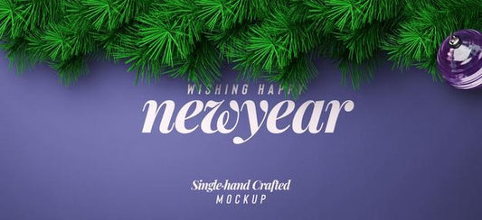 Free New Year Background Mockup With Decorative Christmas Tree Branches For Promotion Poster Or Banner Psd