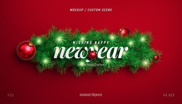 Free New Year Background Mockup With Decorative Christmas Tree Branches For Promotion Poster Or Banner Psd