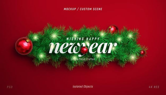Free New Year Background Mockup With Decorative Christmas Tree Branches For Promotion Poster Or Banner Psd