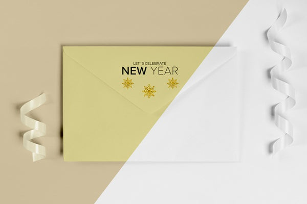 Free New Year Envelope Invitation Mock-Up With Ribbon Psd