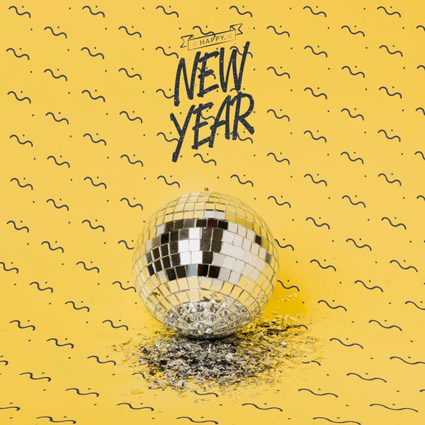 Free New Year Lettering Next To Disco Ball Psd