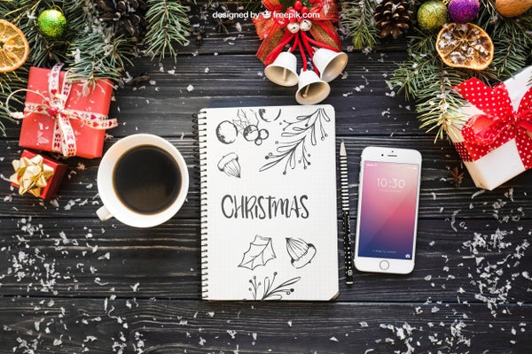 Free Notebook And Smartphone Mockup With Christmas Design Psd