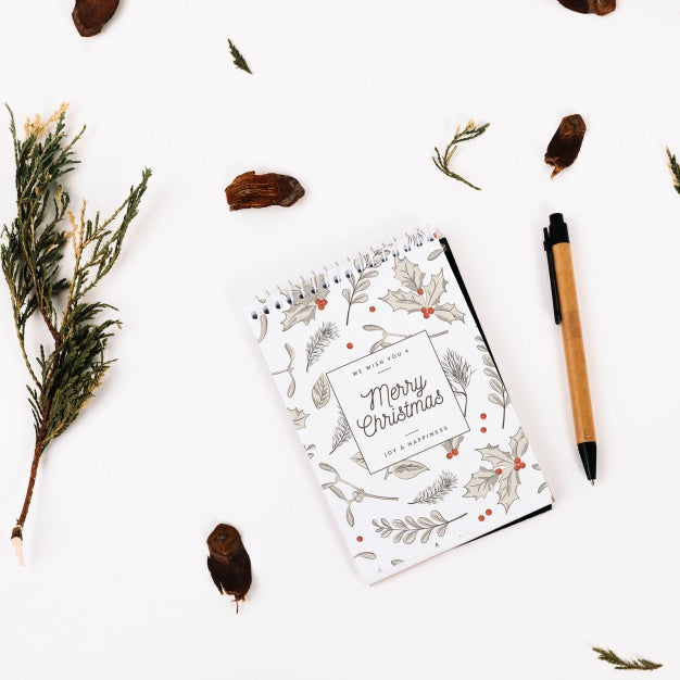 Free Notebook Cover Mockup With Christmas Concept Psd