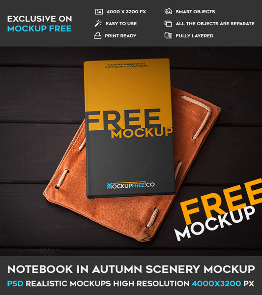 Free Notebook In Autumn Scenery – Psd Mockup