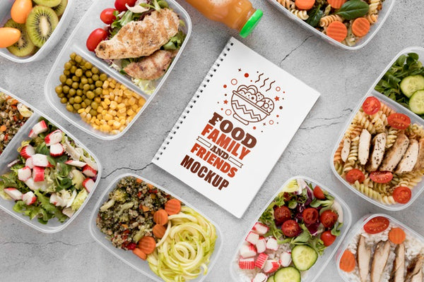 Free Notebook Mock-Up With Food Top View Psd