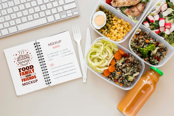 Free Notebook Mock-Up With Tasty Meals Psd