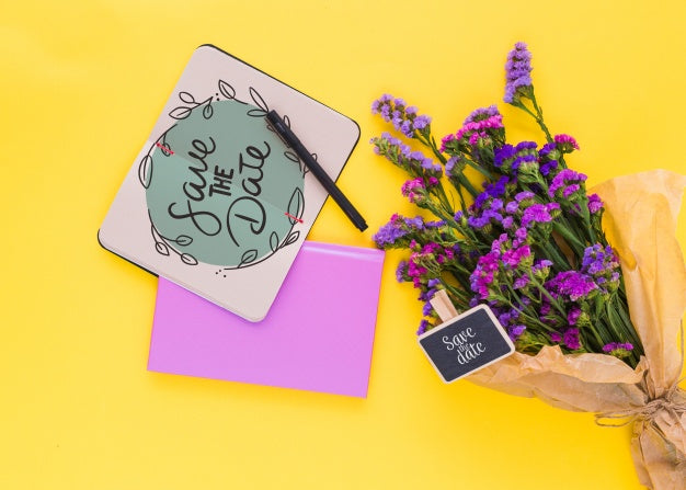 Free Notebook Mockup With Floral Decoration For Wedding Or Quote Psd