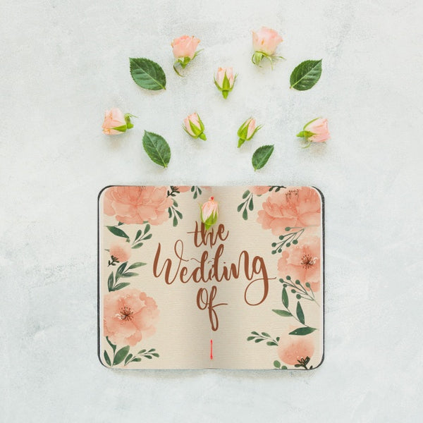 Free Notebook Mockup With Floral Decoration For Wedding Or Quote Psd