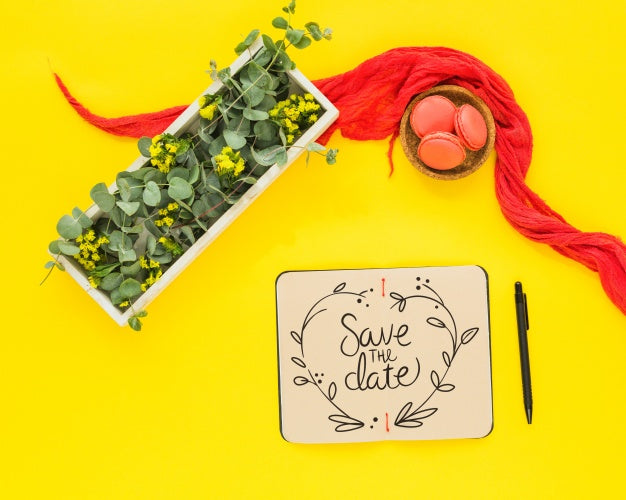 Free Notebook Mockup With Floral Decoration For Wedding Or Quote Psd