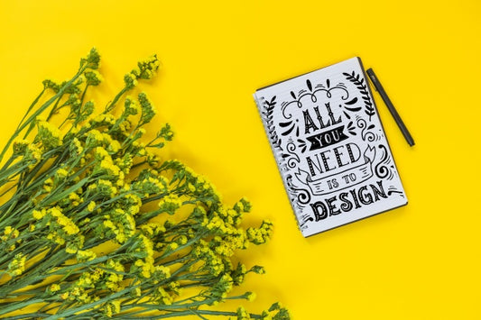 Free Notebook Mockup With Floral Decoration For Wedding Or Quote Psd