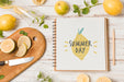 Free Notebook Mockup With Lemons For Summer Drink Psd