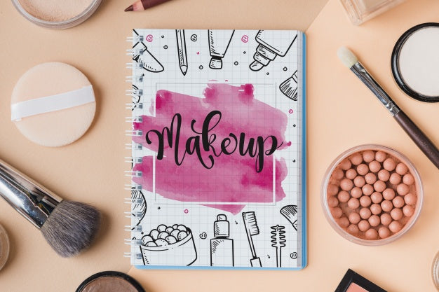 Free Notebook Mockup With Makeup Concept Psd
