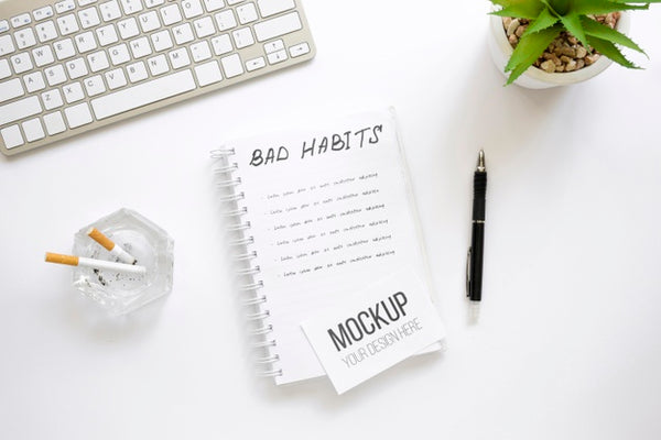 Free Notebook With Bad Habit List On Office Psd