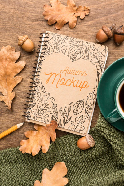 Free Notebook With Cup Of Coffee Mock-Up Psd