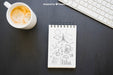 Free Notebook With Drawings, Coffee Mug And Keyboard Psd