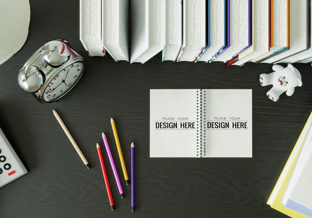 Free Notebook With Workspace Mockup Psd