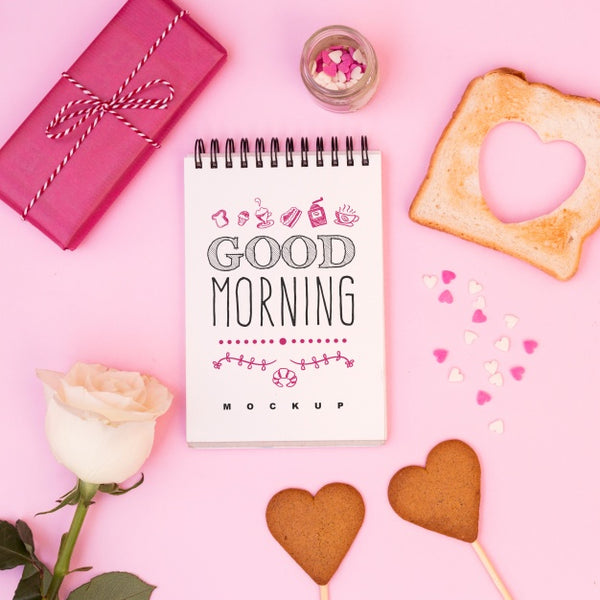 Free Notepad Mockup With Valentines Breakfast Psd