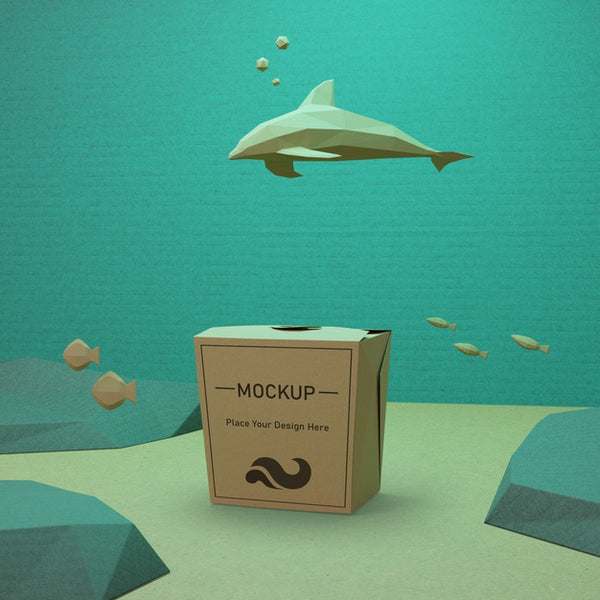 Free Ocean Day Concept With Paper Bag And Dolphin Psd