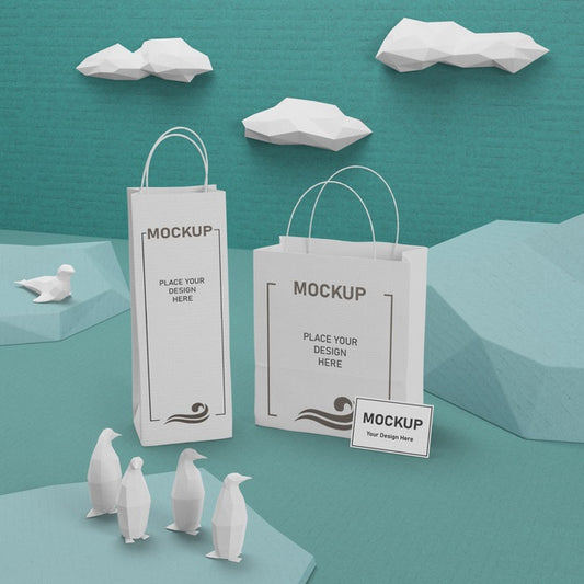 Free Ocean Day Paper Bags With Mock-Up Psd