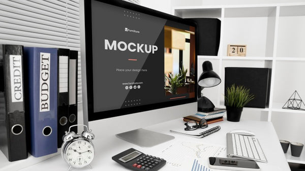Free Office Desk Mock-Up With Computer Psd