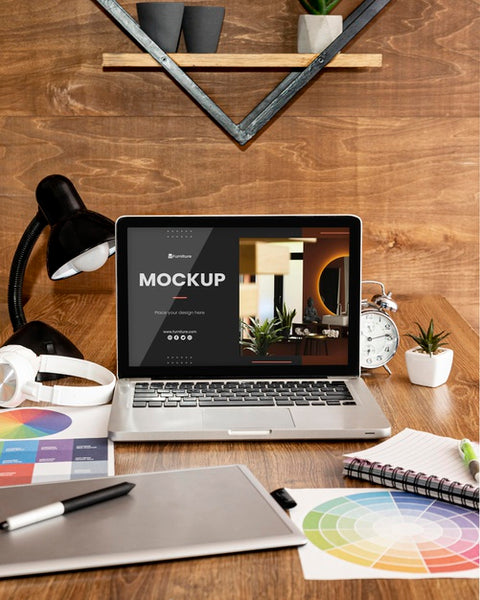 Free Office Desk Mock-Up With Laptop Device Psd