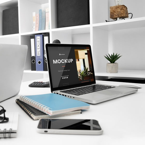 Free Office Desk Mock-Up With Laptop Device Psd
