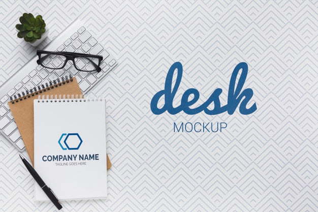 Free Office Desk Mock-Up With Notebook Psd