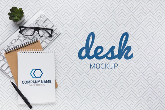 Free Office Desk Mock-Up With Notebook Psd