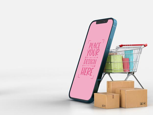 Free Online Delivery With Smartphone Mockup Template With Delivery Package Psd