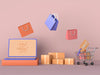 Free Online Shopping With Laptop Mockup Template And Shopping Elements Psd