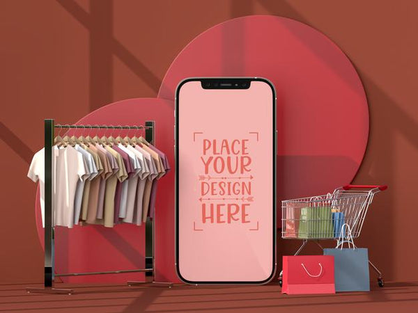 Free Online Shopping With Mobile And Shopping Elements Mockup Template Psd