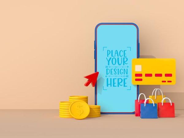 Free Online Shopping With Mobile And Shopping Elements Mockup Template Psd