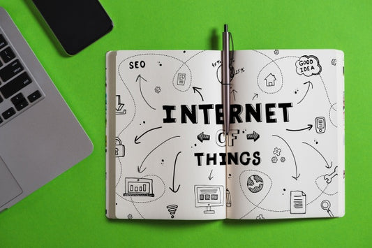 Free Open Book Mockup With Iot Concept Psd