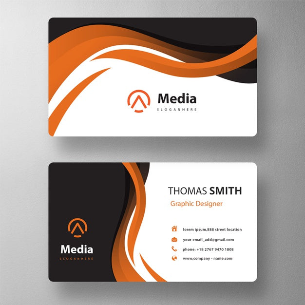 Free Orange Wavy Style Business Card Mockup Psd