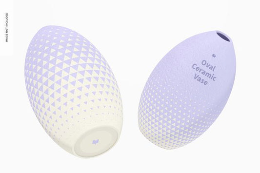 Free Oval Ceramic Vase Set Mockup, Floating Psd