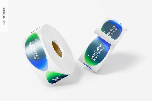 Free Oval Stickers Rolls Mockup, Falling Psd