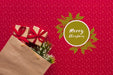 Free Paper Bag Full Of Gifts On Christmas Red Background Psd