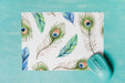 Free Paper Mockup With Peacock Feathers Drawing Psd