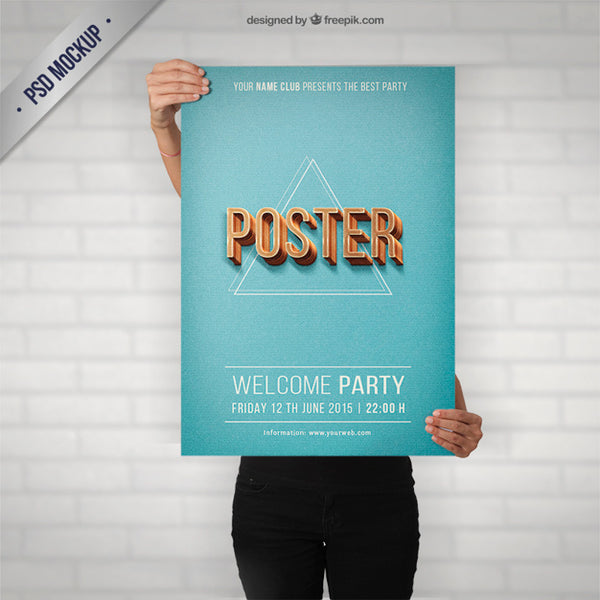 Free Party Poster Mockup In Retro Style Psd